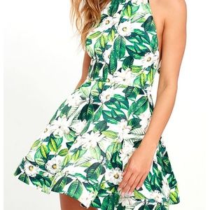 Lulu's Green Floral Print Skater Dress